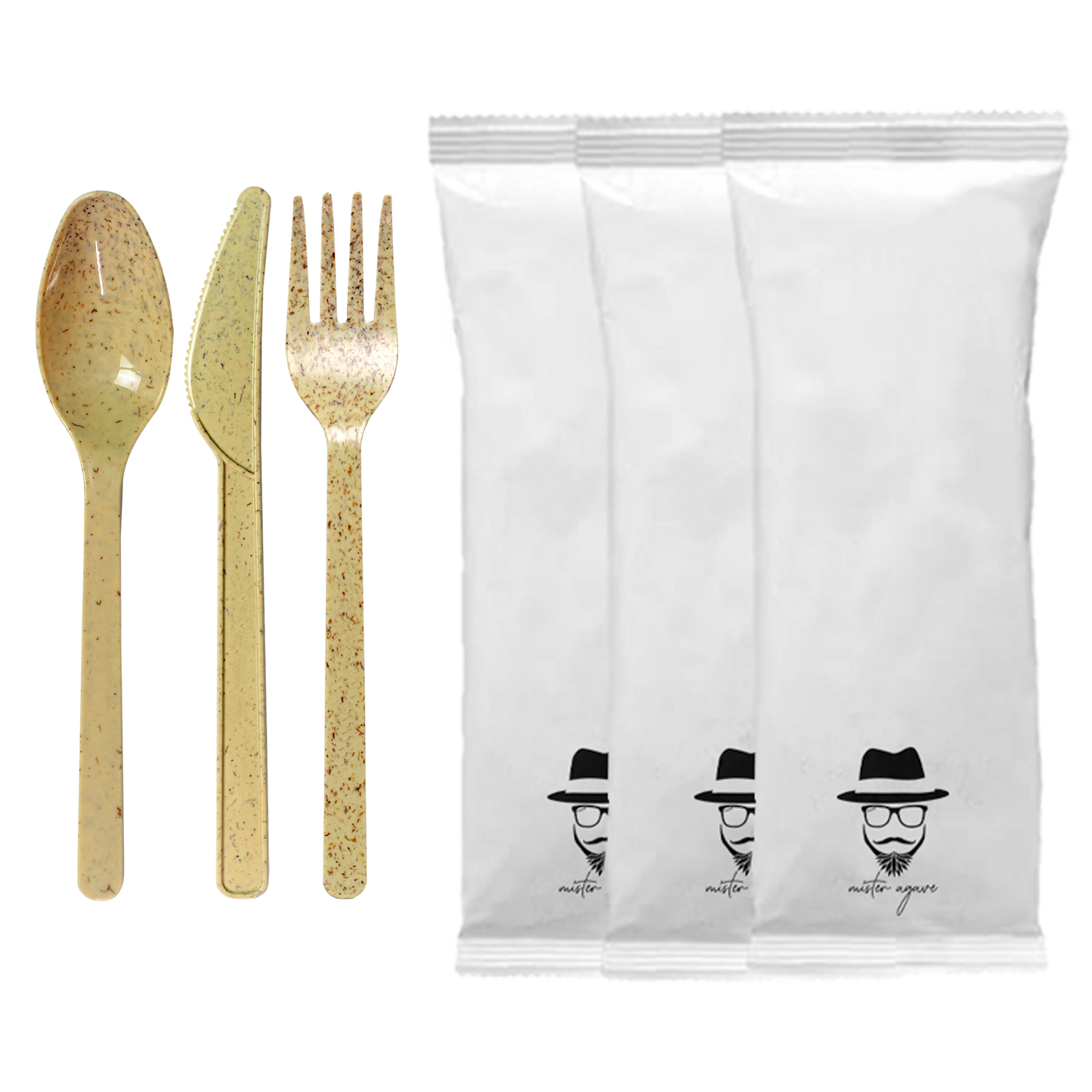 MA-4CMP200 Natural 4 Piece Cutlery Mix Pack (Fork, Knife, Spoon and Napkin)