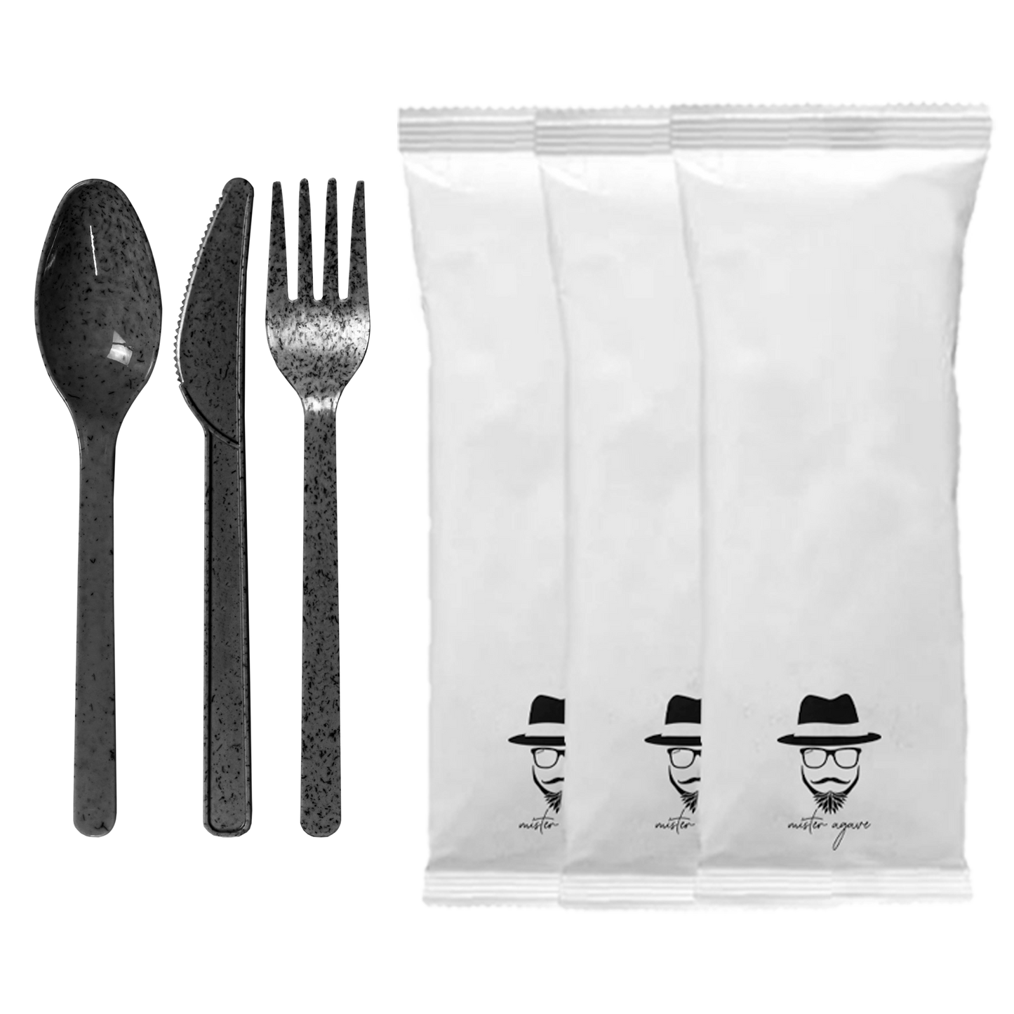 MA-B4CMP200 Black Agave 4 Piece Cutlery Mix Pack (Fork, Knife, Spoon and Napkin)